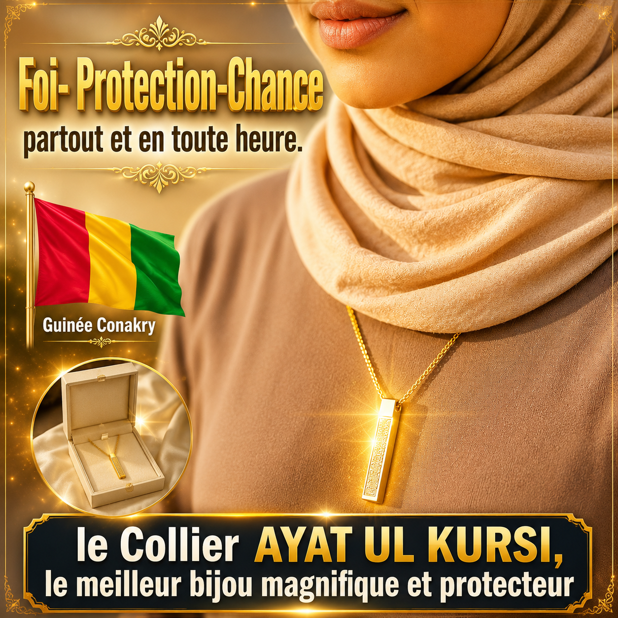 Foi-Protection-Richesse avec le Collier gravé à la DUA la plus puissante AYATUL KURSI